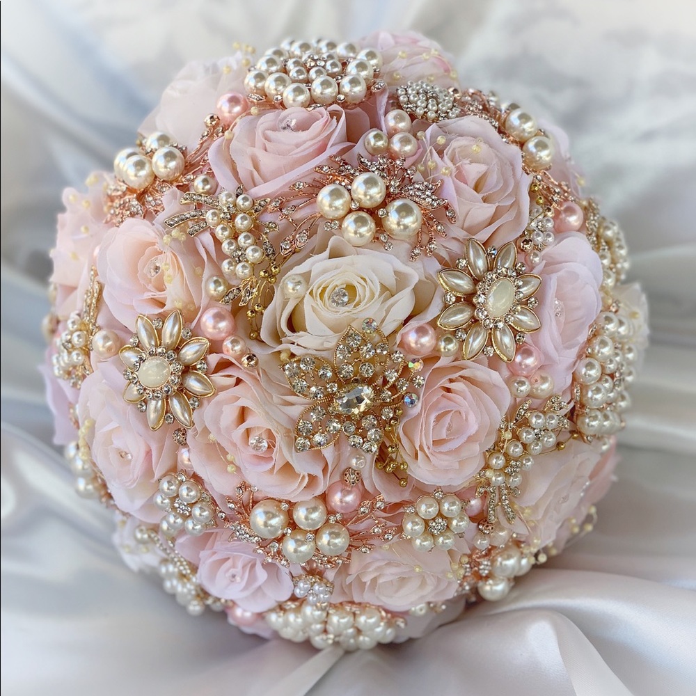 Pink & Rose Gold Bridal brooch bouquet